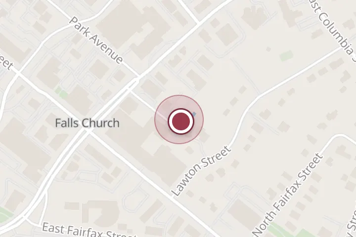 Street map around 111 Park Pl, Falls Church, with a pin at Erik M. Pelton & Associates, PLLC