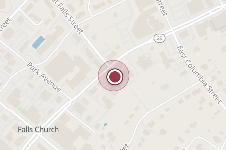 Street map around 300 N Washington St #304, Falls Church, with a pin at Esthertiques European Skin