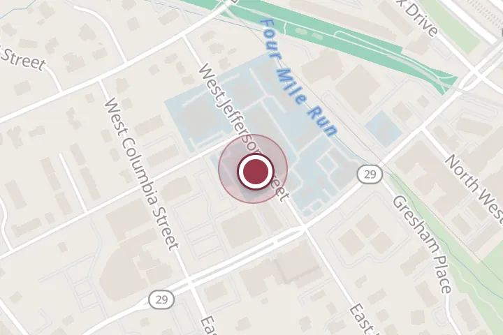 Street map around 101 W Jefferson St # A, Falls Church, with a pin at Falls Church Auto Body Ltd