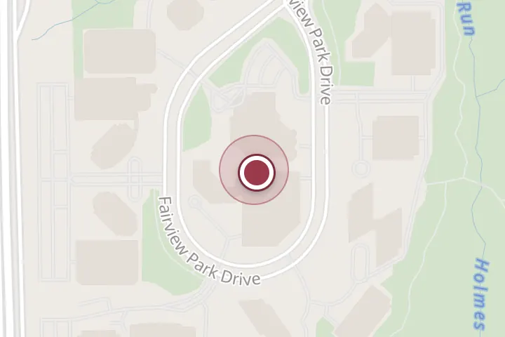 Street map around 3111 Fairview Park Dr, Falls Church, with a pin at Falls Church Marriott Fairview Park