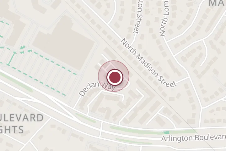 Street map around 6060 Arlington Blvd, Falls Church, with a pin at Falls Church Medical Center: Hart William J MD