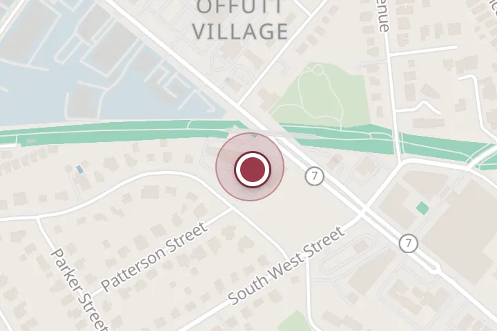 Street map around 1065 W Broad St, Falls Church, with a pin at Falls Church Tree Service Company