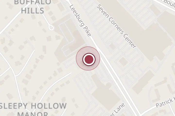 Street map around 6231 VA-7 #512, Falls Church, with a pin at Fitzgerald Dennis C MD