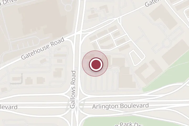 Street map around 8130 Arlington Blvd, Falls Church, with a pin at Five Guys