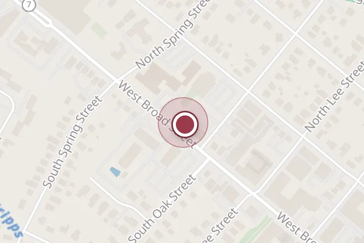 Street map around 800 W Broad St #103, Falls Church, with a pin at Flippin’ Pizza