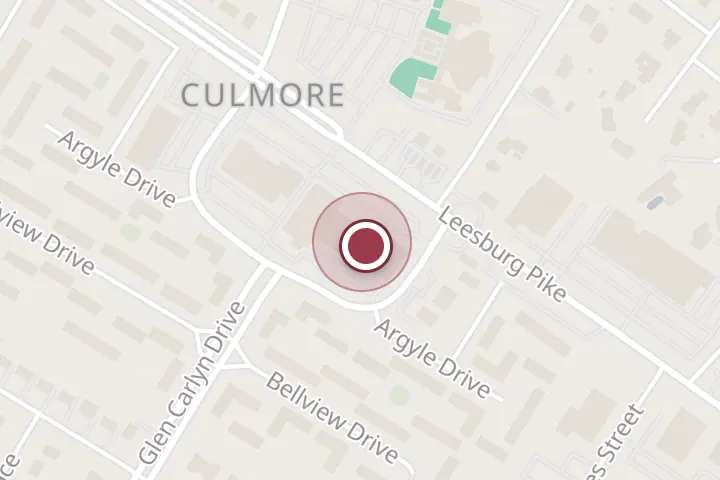 Street map around 6009 Leesburg Pike, Falls Church, with a pin at Flores barber shop