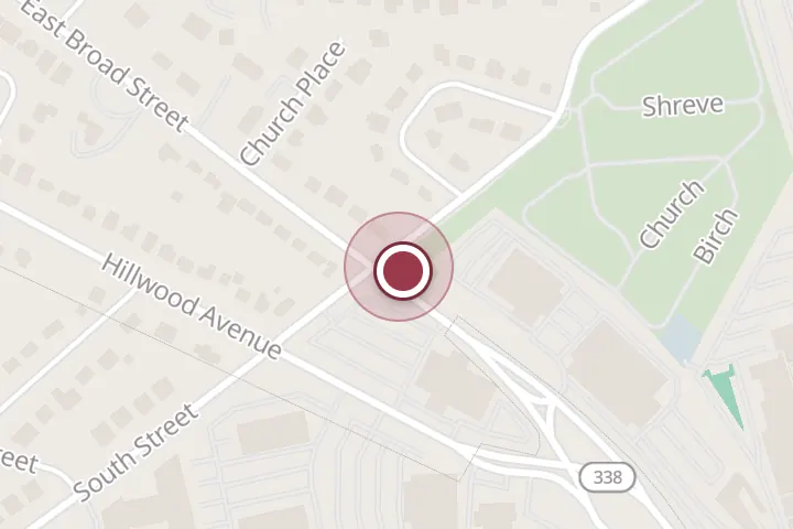 Street map around Rt 7 E Broad St & Roosevelt St, 1051 E Broad St, Falls Church, with a pin at Fort Taylor Park
