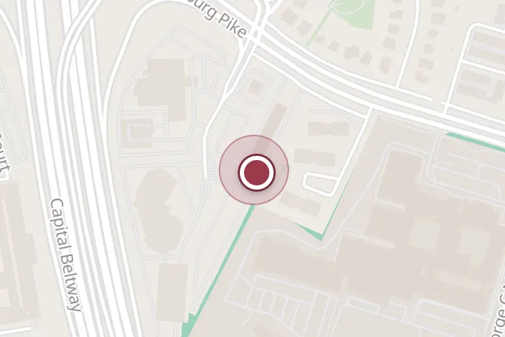 Street map around 7777 Leesburg Pike, Falls Church, with a pin at Gabriel Barber