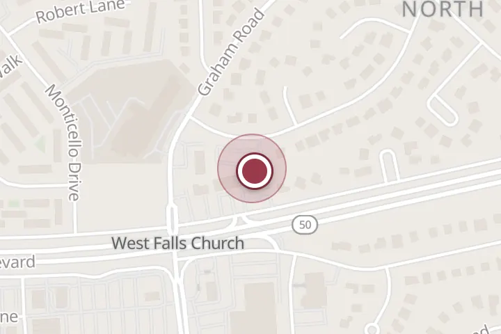 Street map around 7202 Arlington Blvd Unit 201, Falls Church, with a pin at Graham Medical & Rehab Inc