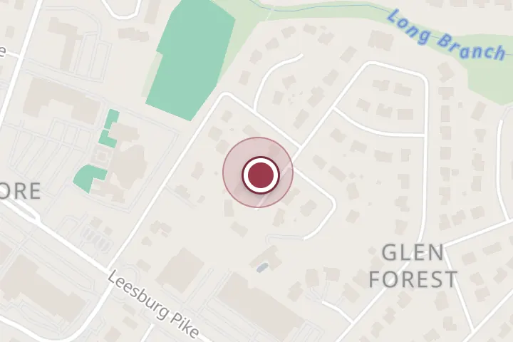 Street map around 3318 Longbranch Dr, Falls Church, with a pin at Guilmer Tree Services