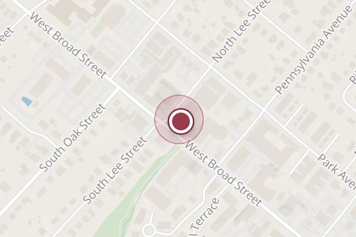 Street map around 502 W Broad St, Falls Church, with a pin at Hair & Nail Boutique