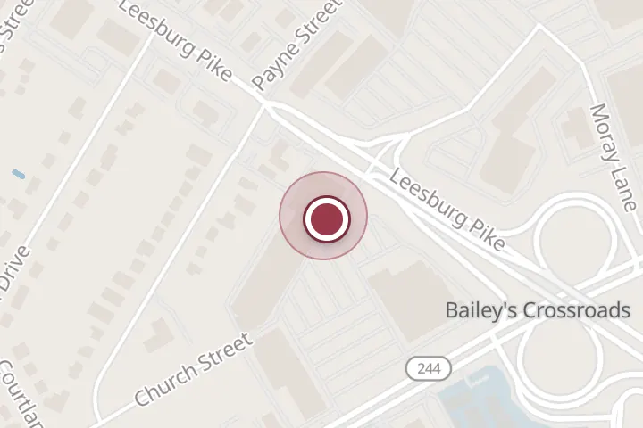 Street map around 5857 Leesburg Pike B, Falls Church, with a pin at Hamiltons Sofa & Leather Gallery