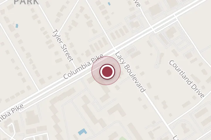 Street map around 5985 Columbia Pike Ste 100, Falls Church, with a pin at Hardy Insurance Agency Inc