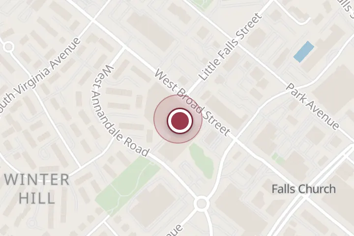 Street map around 301 W Broad St A, Falls Church, with a pin at Harris Teeter