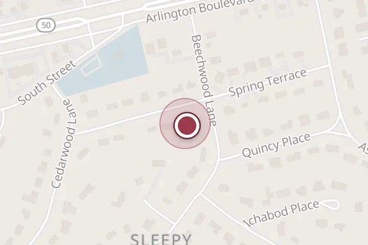 Street map around 6451 Spring Terrace, Falls Church, with a pin at Harvey Construction LLC