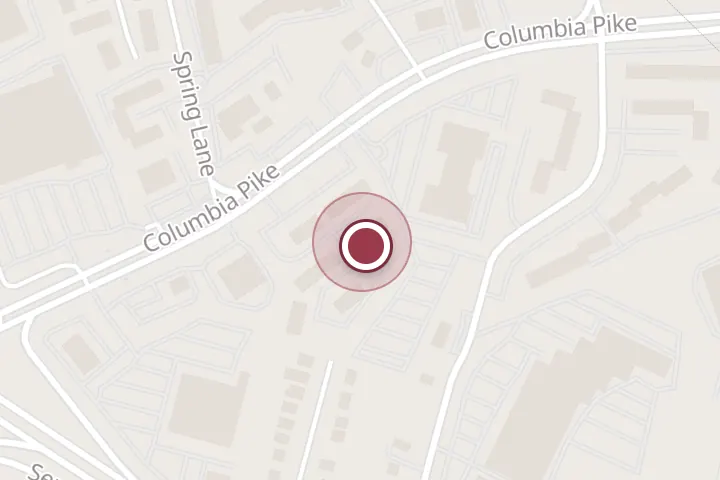 Street map around 5673 Columbia Pike, Falls Church, with a pin at Hasan Law Group