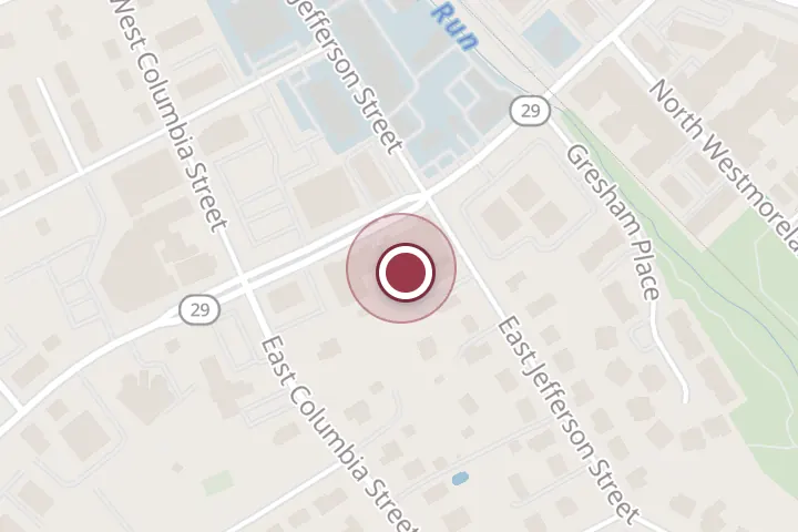 Street map around 450 N Washington St i, Falls Church, with a pin at Honest Soul Yoga & Pilates