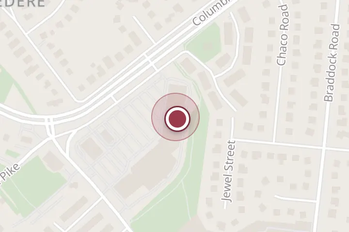 Street map around 6343 Columbia Pike, Falls Church, with a pin at Hong Kong Express