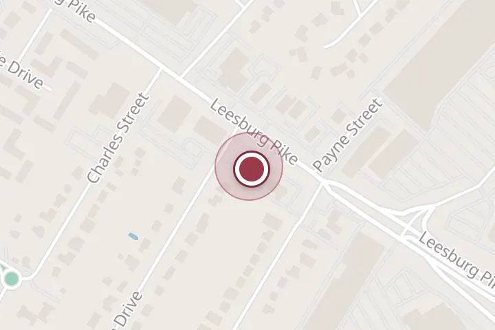 Street map around 5881 Leesburg Pike, Falls Church, with a pin at Huong N Tran Law Office