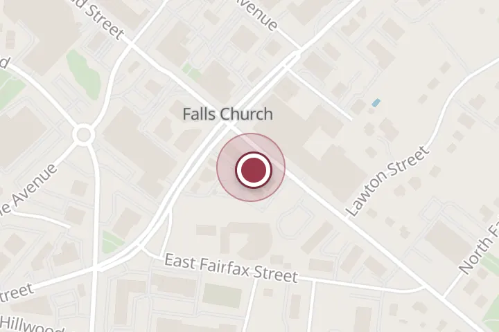 Street map around 110 E Broad St #110b, Falls Church, with a pin at IMG Realty