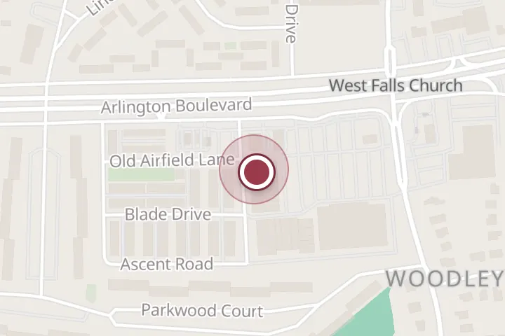 Street map around 7263 Arlington Blvd Ste J, Falls Church, with a pin at Java Loco Coffee & Bubble Tea - Graham Park Plaza
