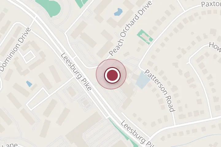 Street map around 7516A Leesburg Pike, Falls Church, with a pin at Java Loco Coffee & Bubble Tea - Tysons Station