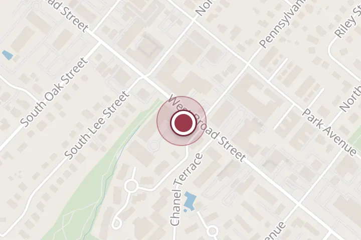Street map around 513 W Broad St #230, Falls Church, with a pin at Jazzercise