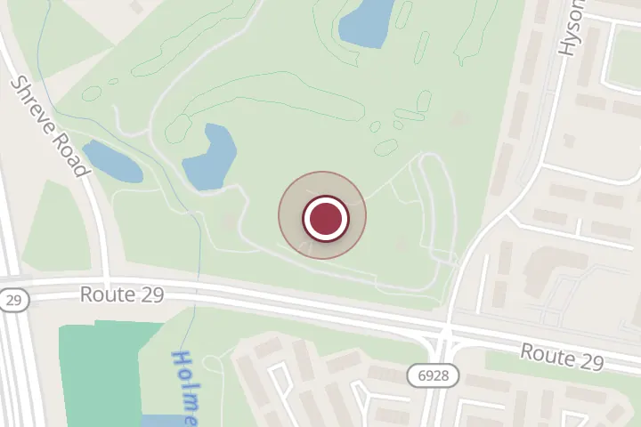 Street map around 7900 US-29, Falls Church, with a pin at Jefferson District Park