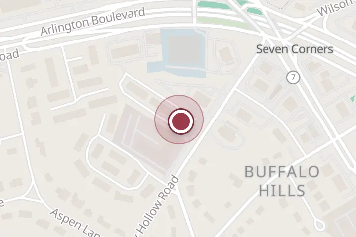 Street map around 6400 Seven Corners Pl, Falls Church, with a pin at JoAnn Walsh, LCSW