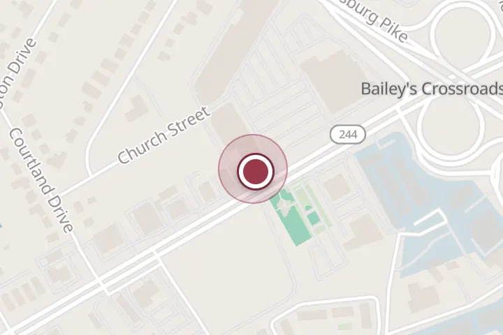 Street map around 5832 Columbia Pike, Falls Church, with a pin at K&G Fashion Superstore