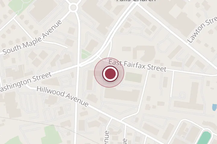 Street map around 106 E Fairfax St, Falls Church, with a pin at Kess Hair & Skincare
