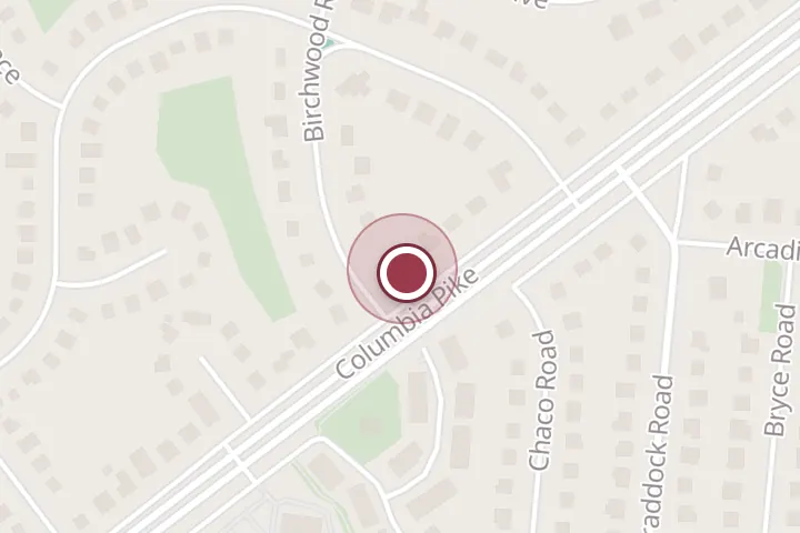 Street map around 6334 Columbia Pike, Falls Church, with a pin at Klemm Chiropractic Office