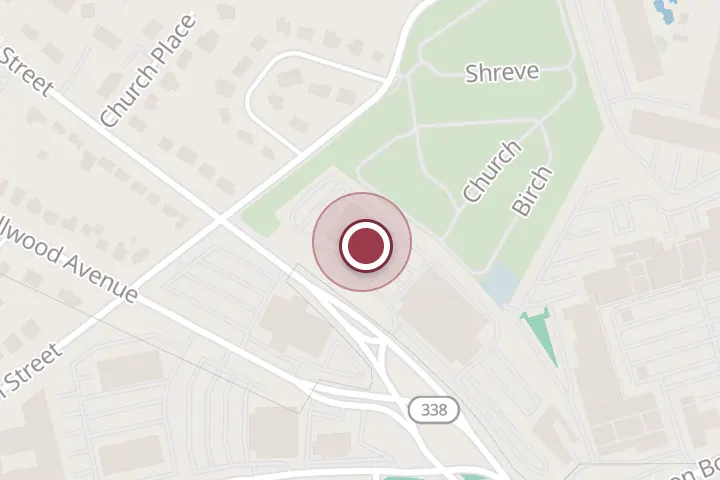 Street map around 1031 E Broad St, Falls Church, with a pin at Koons Falls Church Ford Service Center