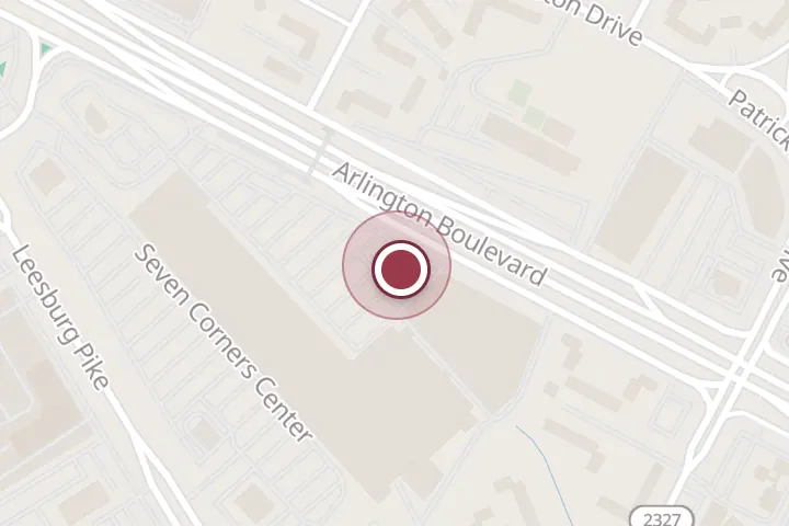 Street map around 6249 Seven Corners Center, Falls Church, with a pin at KPOT Korean BBQ & Hot Pot