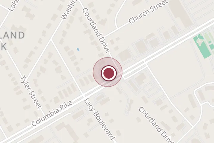 Street map around 5900 Columbia Pike, Falls Church, with a pin at La Paz Restaurant