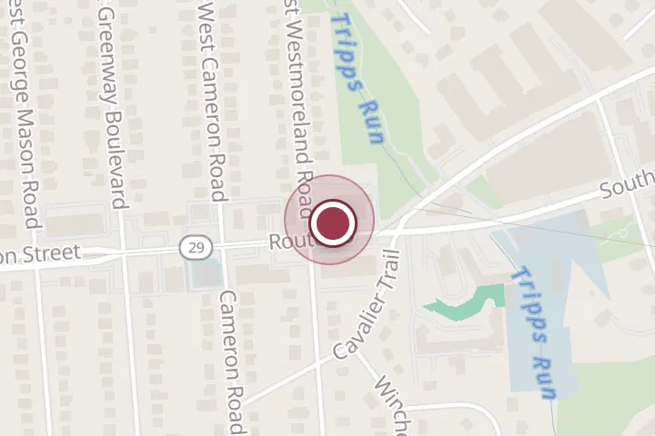 Street map around 626 S Washington St, Falls Church, with a pin at La Tingeria Fallschurch