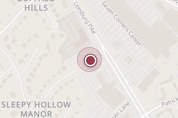 Street map around 6231 VA-7 Ste 308, Falls Church, with a pin at Law Offices of Glenn Wainer