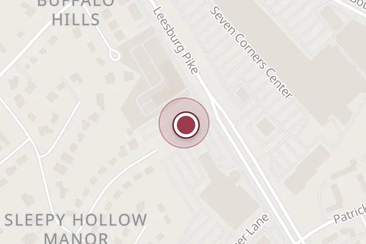 Street map around 6231 Leesburg Pike suite 104, Falls Church, with a pin at Law Offices of Joseph M. Perez, PC