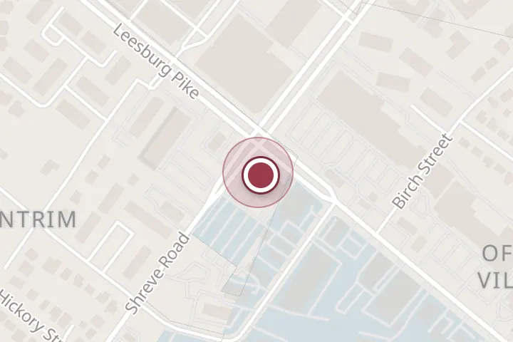 Street map around 7049 Leesburg Pike, Falls Church, with a pin at Lazy Mike’s Delicatessen