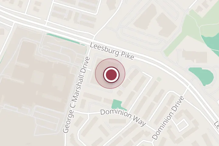 Street map around 7637 Leesburg Pike, Falls Church, with a pin at Leavitt Capital Insurance