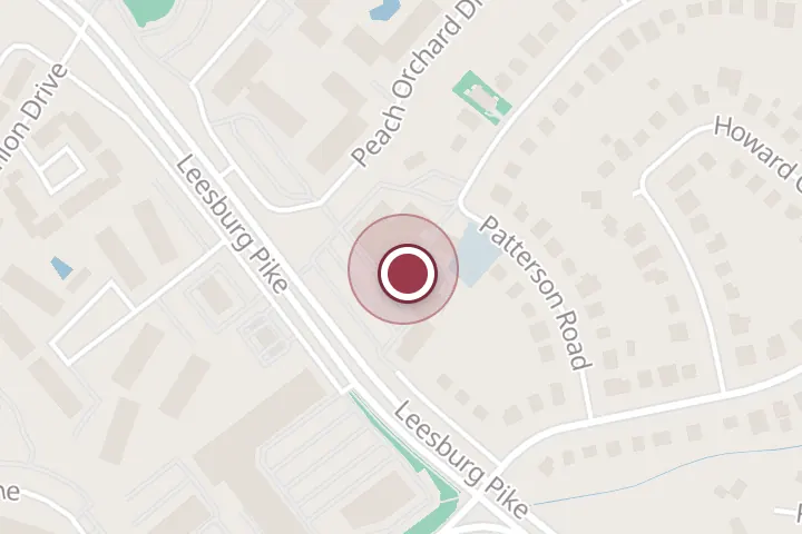 Street map around 7510 Leesburg Pike, Falls Church, with a pin at Ledo Pizza