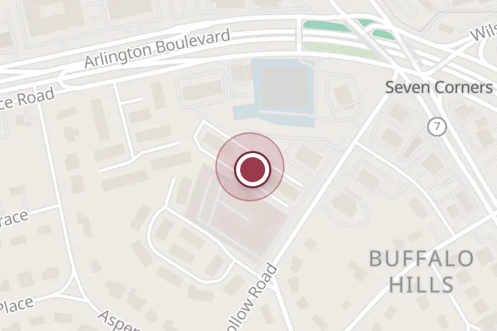 Street map around 6404 Seven Corners Pl C, Falls Church, with a pin at Lee Emerson H CPA