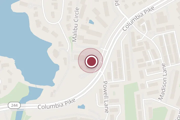 Street map around 6116 Columbia Pike, Falls Church, with a pin at Lee's Auto Center