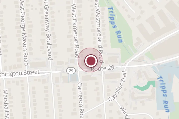 Street map around 702 S Washington St, Falls Church, with a pin at Liberty Service Station