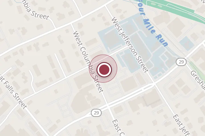 Street map around 405 N Washington St, Falls Church, with a pin at Linda Rogers PHD