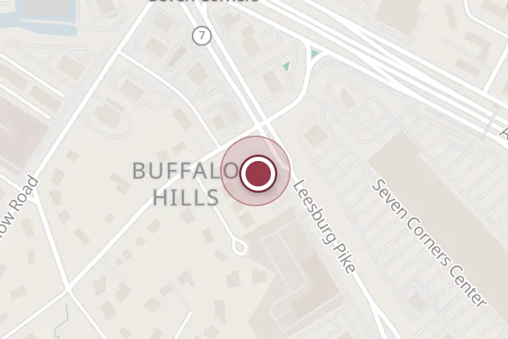 Street map around 6299 Leesburg Pike, Falls Church, with a pin at Long and Foster Realtor Melissa Klein