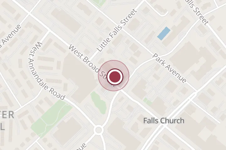 Street map around 238 W Broad St, Falls Church, with a pin at Maneki Neko Japanese Restaurant