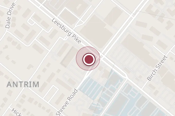 Street map around 7101 Leesburg Pike, Falls Church, with a pin at McDonald's