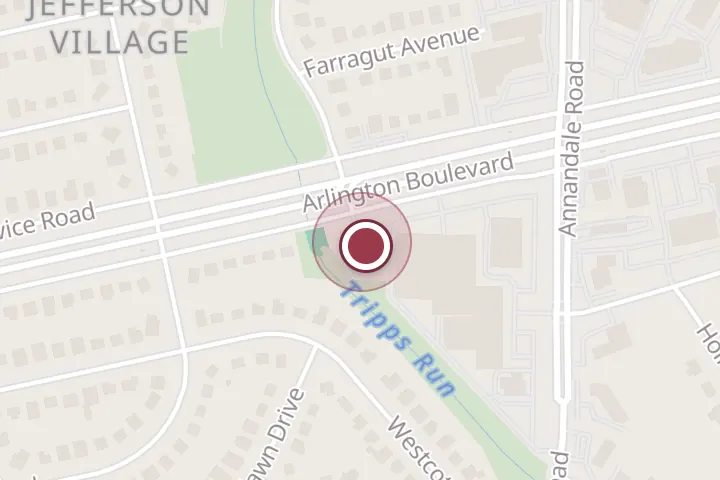 Street map around 6729 Arlington Blvd, Falls Church, with a pin at McDonald's