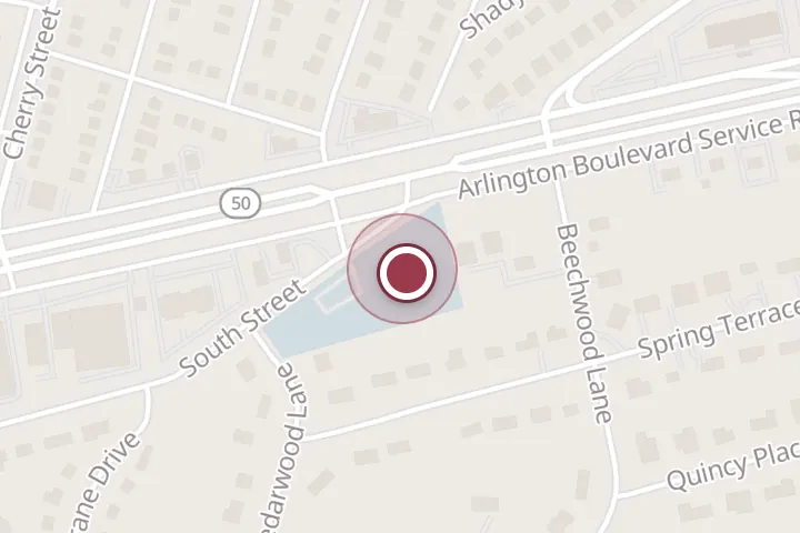Street map around 6461 Arlington Blvd, Falls Church, with a pin at Meadows Farms Nurseries and Landscape